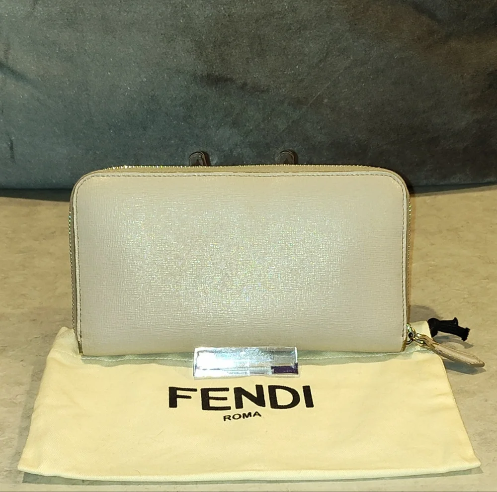FENDI VITELLO ELITE CRYSTAL EYE  COLORBLOCK MONSTER ZIPPY LONG Wallet & DUSTBAG